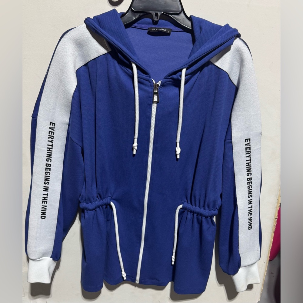 Navy and White Bomber Jacket with Hoodie